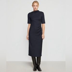 Modern Citizen Evie Ribbed Knit Jersey Ruched Midi Dress Navy Blue Medium
